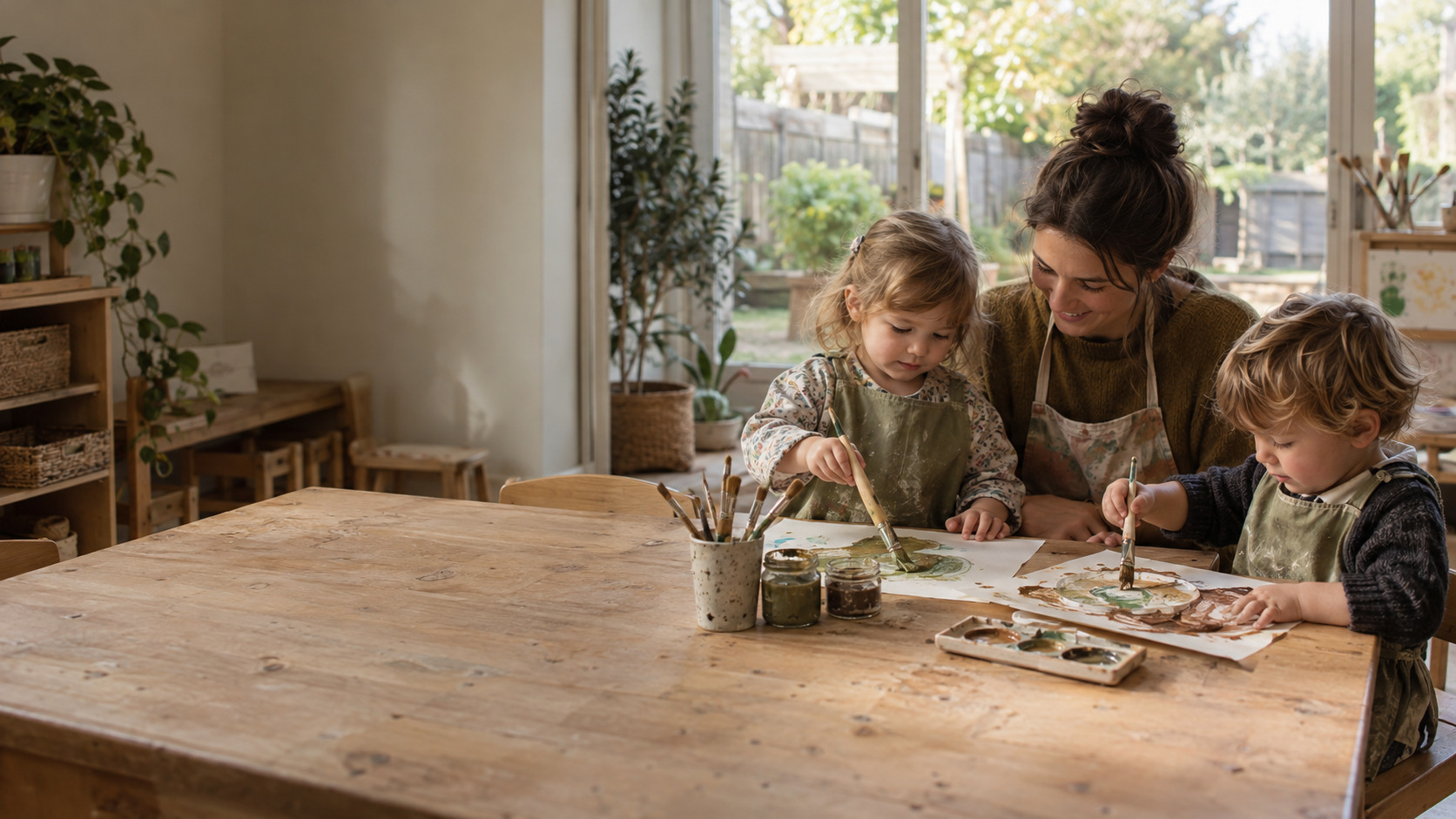 Illustrative scene of young children learning through creative paint play